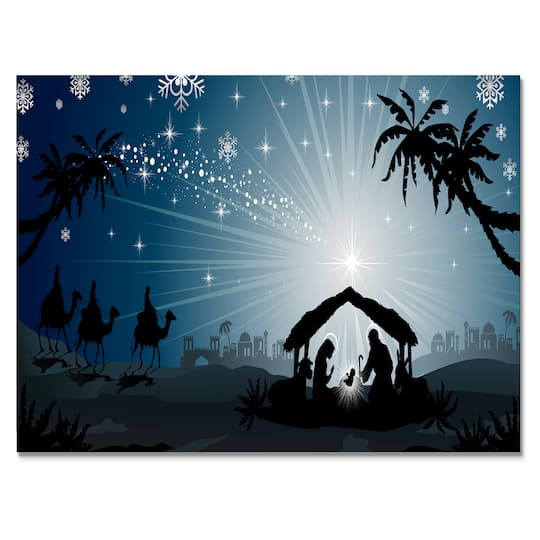 Designart - Christmas Nativity Scene with Three Wise Men - Canvas Art Print